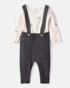Baby Boy 2-Piece Sheep Print Cotton Long-Sleeve Overall Set - White/Grey, image 1 of 6 slides