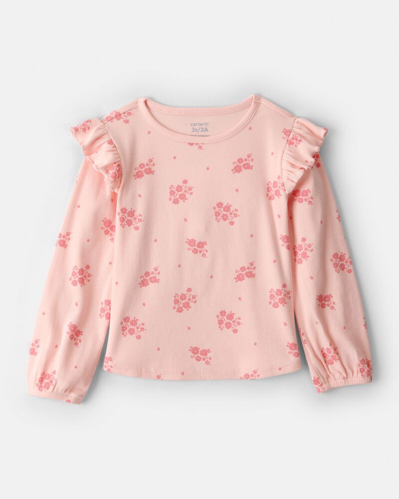 Toddler Girl Floral Cotton Ruffle Long-Sleeve Top - Pink, image 1 of 3 slides