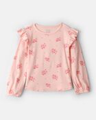 Toddler Girl Floral Cotton Ruffle Long-Sleeve Top - Pink, image 1 of 3 slides