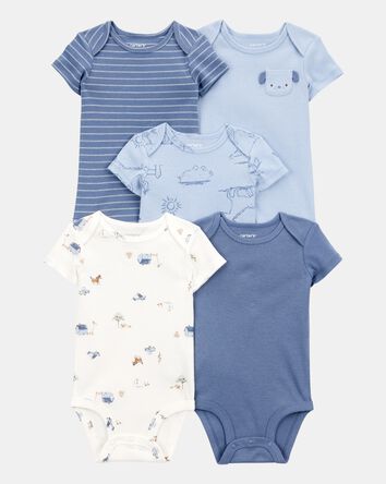 Baby Boy 5-Pack Dog Short-Sleeve Cotton Bodysuits, 
