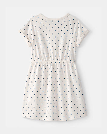 Filles - Robe en jersey bouclette &agrave; pois - Blanc/Bleu, 