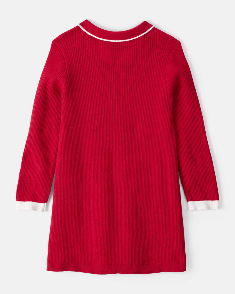 Toddler Girl Cotton Long-Sleeve Occasion Dress - Red, image 2 of 4 slides