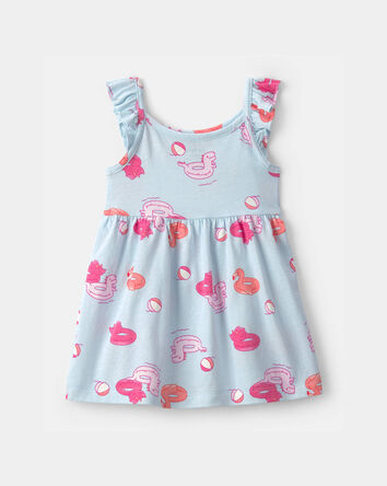 Baby Girl Pool Floatie Sleeveless Dress - Blue/Pink, 