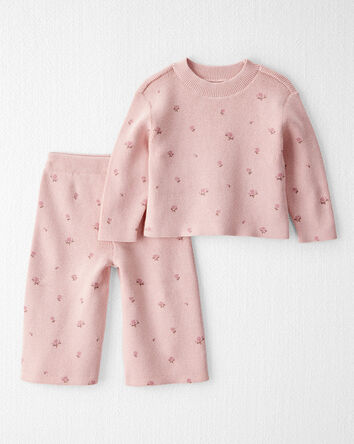 B&eacute;b&eacute; fille - Ensemble 2 pi&egrave;ces haut et pantalon en tricot de coton biologique, 