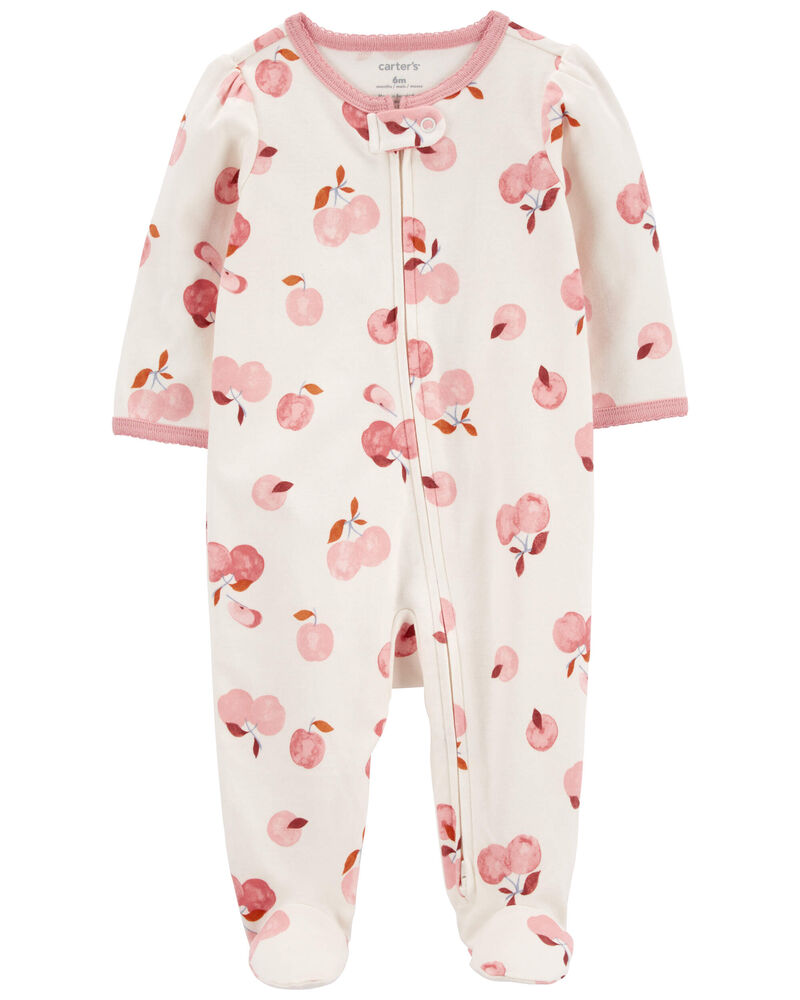 Baby Apple Print 2-Way Zip Cotton Sleeper, image 1 of 3 slides