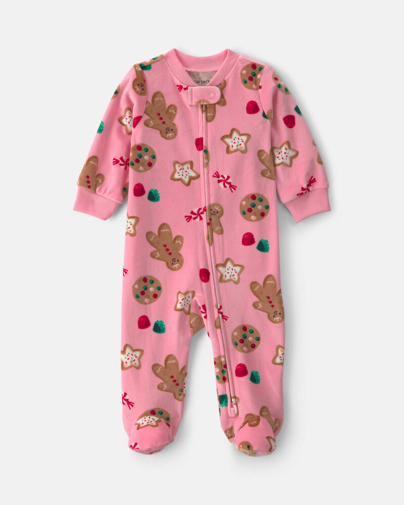 Baby Girl Christmas Gingerbread 2-Way Zip Sleeper - Pink, image 1 of 5 slides