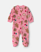 Baby Girl Christmas Gingerbread 2-Way Zip Sleeper - Pink, image 1 of 5 slides
