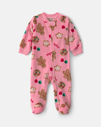 Baby Girl Christmas Gingerbread 2-Way Zip Sleeper - Pink, 