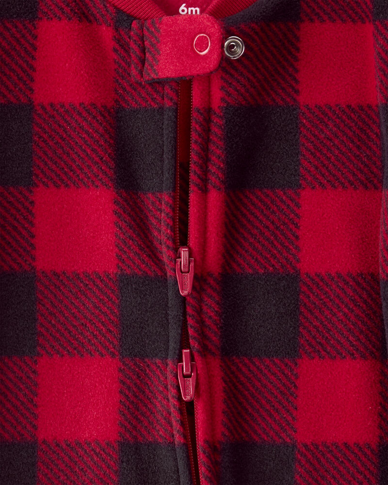 Baby Plaid Print Reindeer Christmas Loose Fit Long-Sleeve Sleeper - Red, image 2 of 5 slides