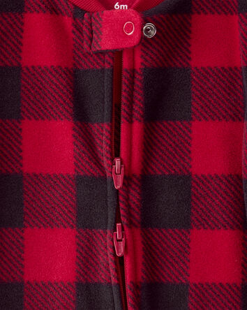 Baby Plaid Print Reindeer Christmas Loose Fit Long-Sleeve Sleeper - Red, 