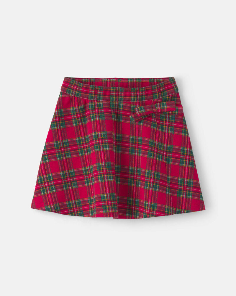 Girls Bow Plaid Skort - Red, image 1 of 3 slides