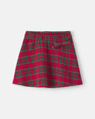 Girls Bow Plaid Skort - Red, image 1 of 3 slides