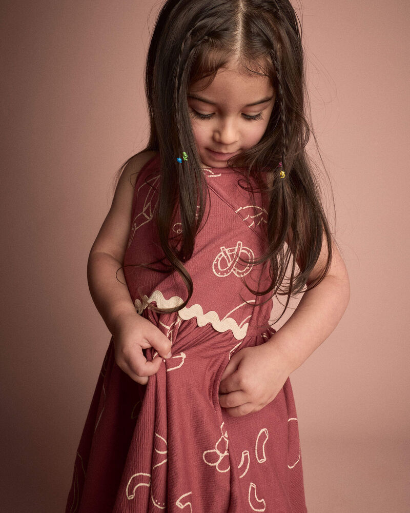 Toddler Girl Ric-Rac Crossover Dress in Snack Print  - Red, image 5 of 6 slides