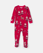 Toddler 1-Piece Brown Santa Christmas 100% Cotton Snug Fit Footed Pyjama - Red, image 1 of 4 slides