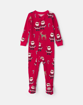 Toddler 1-Piece Brown Santa Christmas 100% Cotton Snug Fit Footed Pyjama - Red, 
