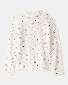 Girls Mock Neck Floral Print Long-Sleeve Top - White, image 1 of 2 slides