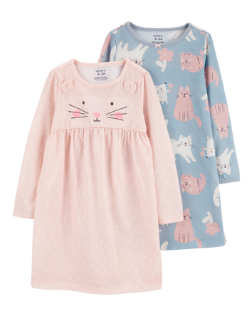 Kid 2-Pack Cat Nightgonwns, 