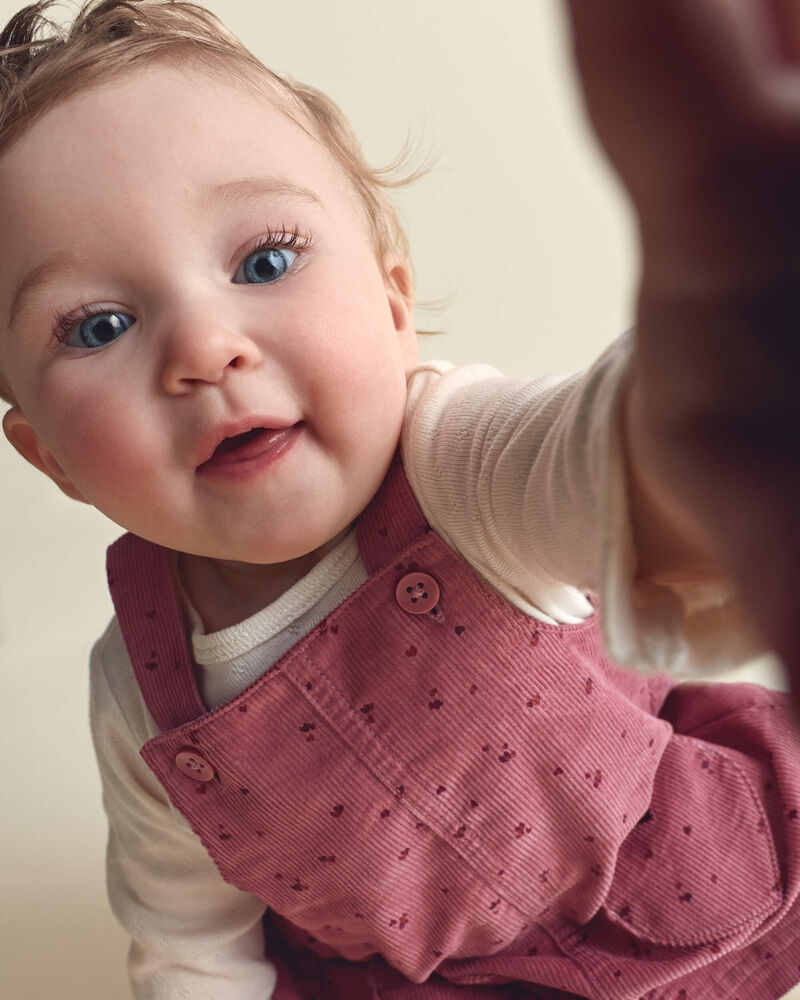 B&eacute;b&eacute; fille - Ensemble 3 pi&egrave;ces robe en velours c&ocirc;tel&eacute; &agrave; motif c&oelig;urs et manches longues &ndash; Rose/Cr&egrave;me, image 3 sur 7 diapositives