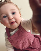 B&eacute;b&eacute; fille - Ensemble 3 pi&egrave;ces robe en velours c&ocirc;tel&eacute; &agrave; motif c&oelig;urs et manches longues &ndash; Rose/Cr&egrave;me, image 3 sur 7 diapositives