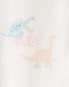 Toddler Girl Dinosaur Print 100% Cotton Long-Sleeve 2-Way Zip 1-Piece Pyjamas - White, image 2 of 3 slides