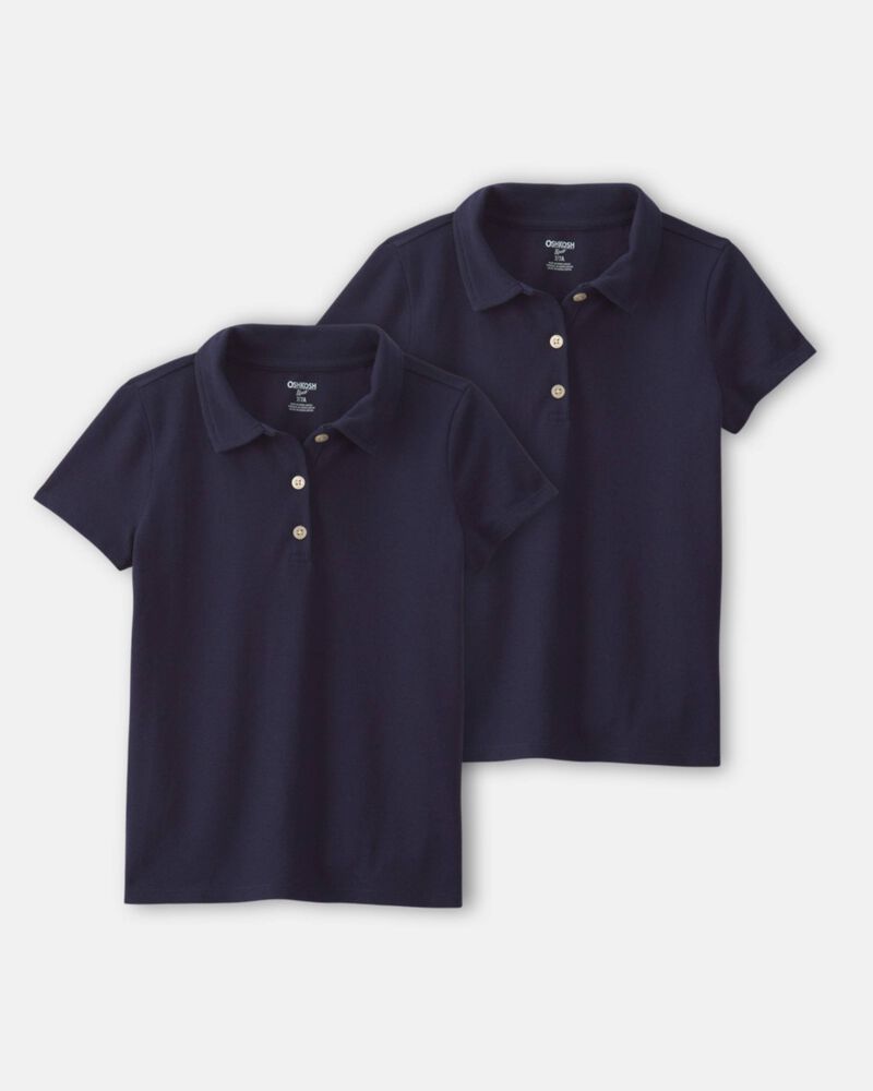 Girls 2-Pack Uniform Piqu&eacute; Polo Shirts - Navy, image 1 of 3 slides