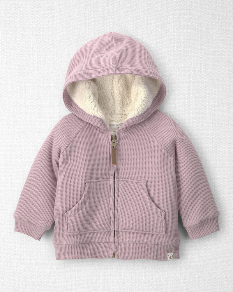 B&eacute;b&eacute; fille - Blouson &agrave; capuchon en molleton teddy recycl&eacute; gaufr&eacute; fait avec du coton biologique, image 1 sur 4 diapositives