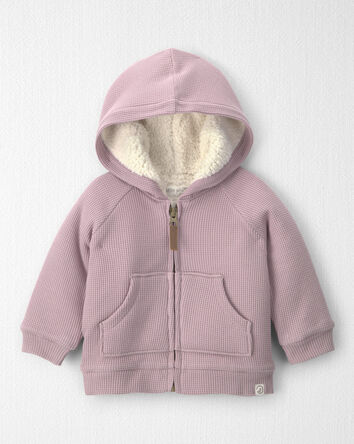 B&eacute;b&eacute; fille - Blouson &agrave; capuchon en molleton teddy recycl&eacute; gaufr&eacute; fait avec du coton biologique, 