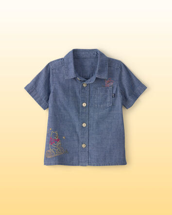 B&eacute;b&eacute; gar&ccedil;on - Chemise boutonn&eacute;e en chambray avec broderie Winnie l&rsquo;Ourson de Disney&reg; - D&eacute;lav&eacute; moyen, 