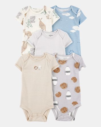 B&eacute;b&eacute; gar&ccedil;on - Emballage de 5 cache-couches &agrave; manches courtes &agrave; kangourous et nuages, 