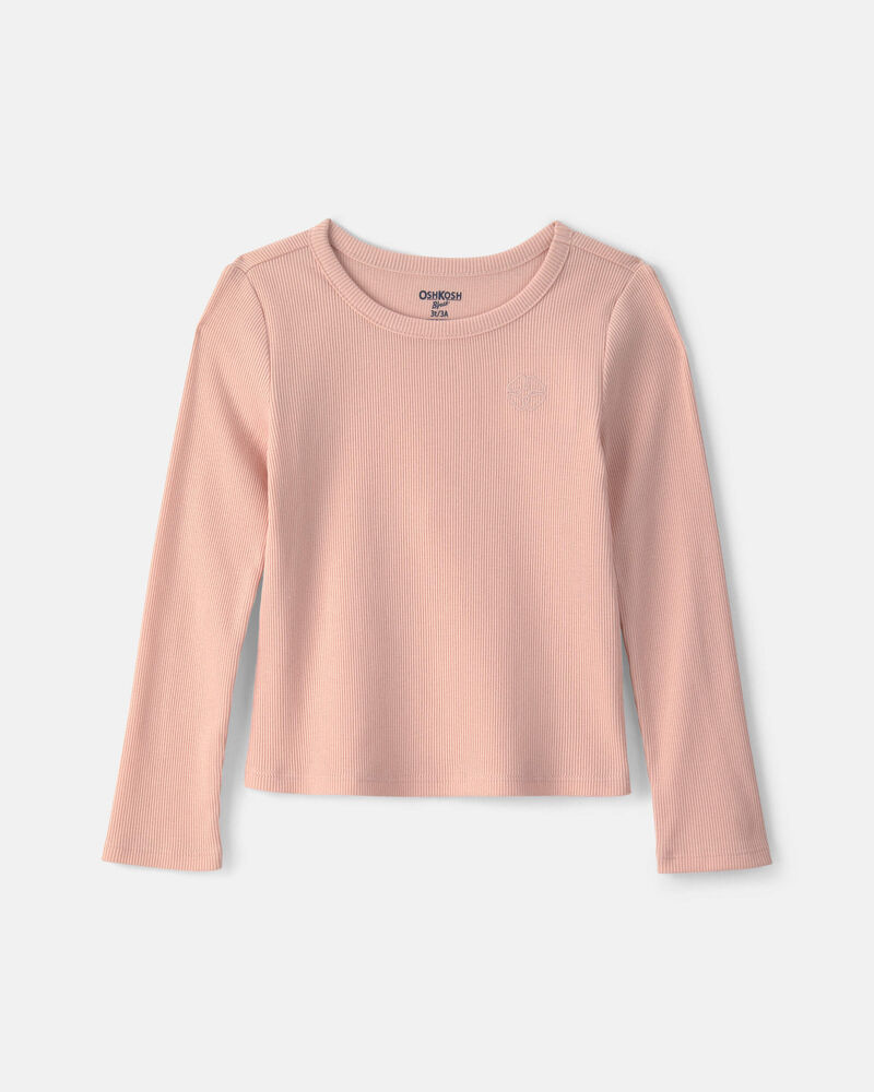 Toddler Girl Long-Sleeve Rib Top - Pink, image 1 of 3 slides