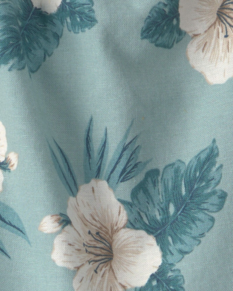B&eacute;b&eacute; fille - Ensemble 2 pi&egrave;ces haut et short en chambray avec coton biologique &agrave; motif hibiscus - Bleu, image 4 sur 4 diapositives