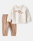 Baby 2-Piece Thanksgiving Acorn Print Cotton Long-Sleeve Tee & Pant Set - Brown/Cream, image 1 of 6 slides