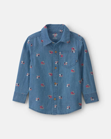 Toddler Boy Snowman Button-Down Shirt - Medium Wash, 