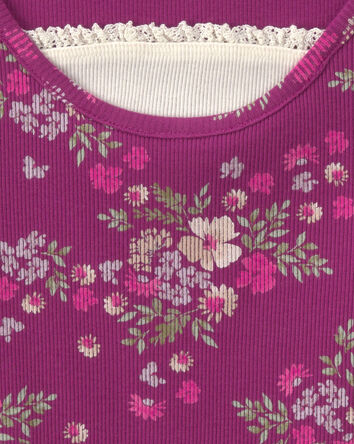 Filles - Haut manches longues &agrave; motif floral - Mauve, 