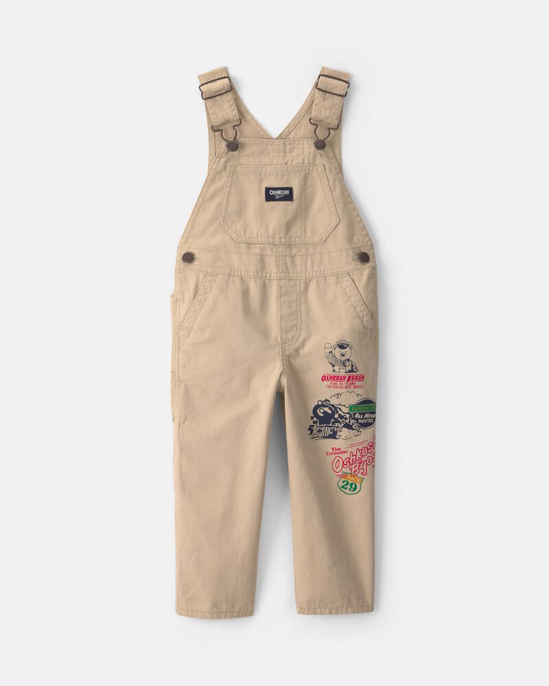 Toddler Train Overalls - Khaki, image 1 of 4 slides