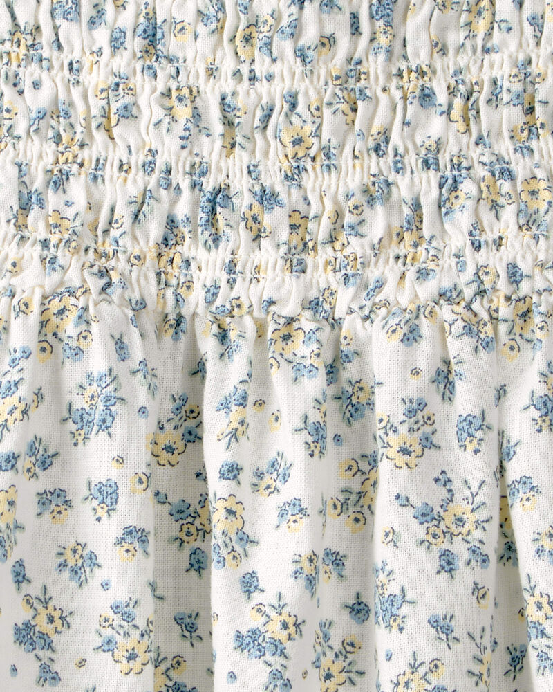 Toddler Girl Smocked Dress Made with Organic Cotton in Spring Bloom Print, image 4 of 5 slides