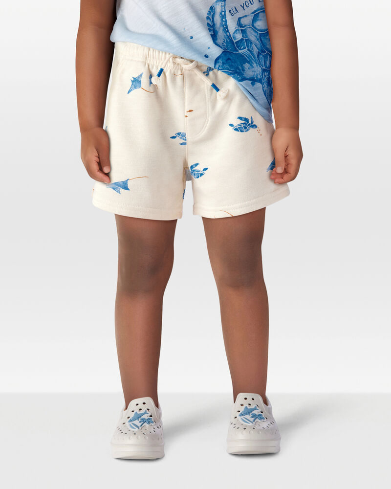 Toddler Sea Print Pull-On French Terry Shorts - Ivory, image 2 of 6 slides