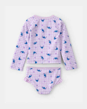 Toddler Girl 2-Piece Disney&copy; Lilo & Stitch Gingham Long-Sleeve Rashguard Swimsuit Set - Purple, 