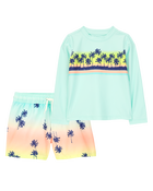 Toddler 2-Piece Palm Tree Rashguard & Swim Trunk Set, image 1 of 6 slides