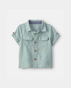 Baby Boy Linen Short-Sleeve Button-Down Shirt - Green, image 1 of 3 slides