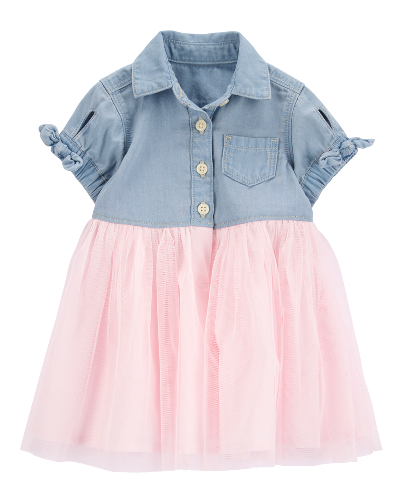 Bébé Robe chemise en denim à jupe en tulle, image 1 sur 4 diapositives