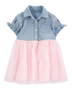 Bébé Robe chemise en denim à jupe en tulle, image 1 sur 4 diapositives