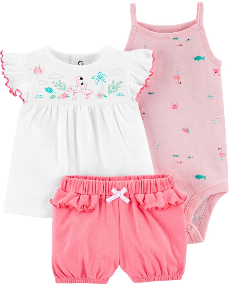 3-Piece Flamingo Little Short Set, image 1 of 4 slides