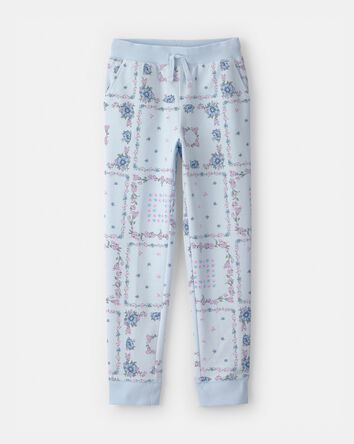 Girls Floral Drawstring Knit Joggers - Blue, 