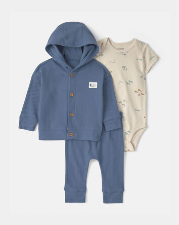 B&eacute;b&eacute; gar&ccedil;on - Ensemble 3 pi&egrave;ces &agrave; superposer &agrave; motif safari &ndash; Bleu/Cr&egrave;me, 