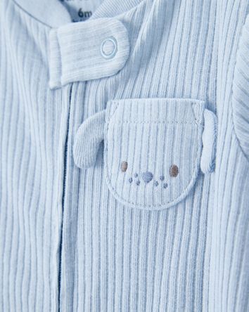 Baby Boy Dog Pocket 2-Way Zip Ribbed Sleeper pyjamas, 