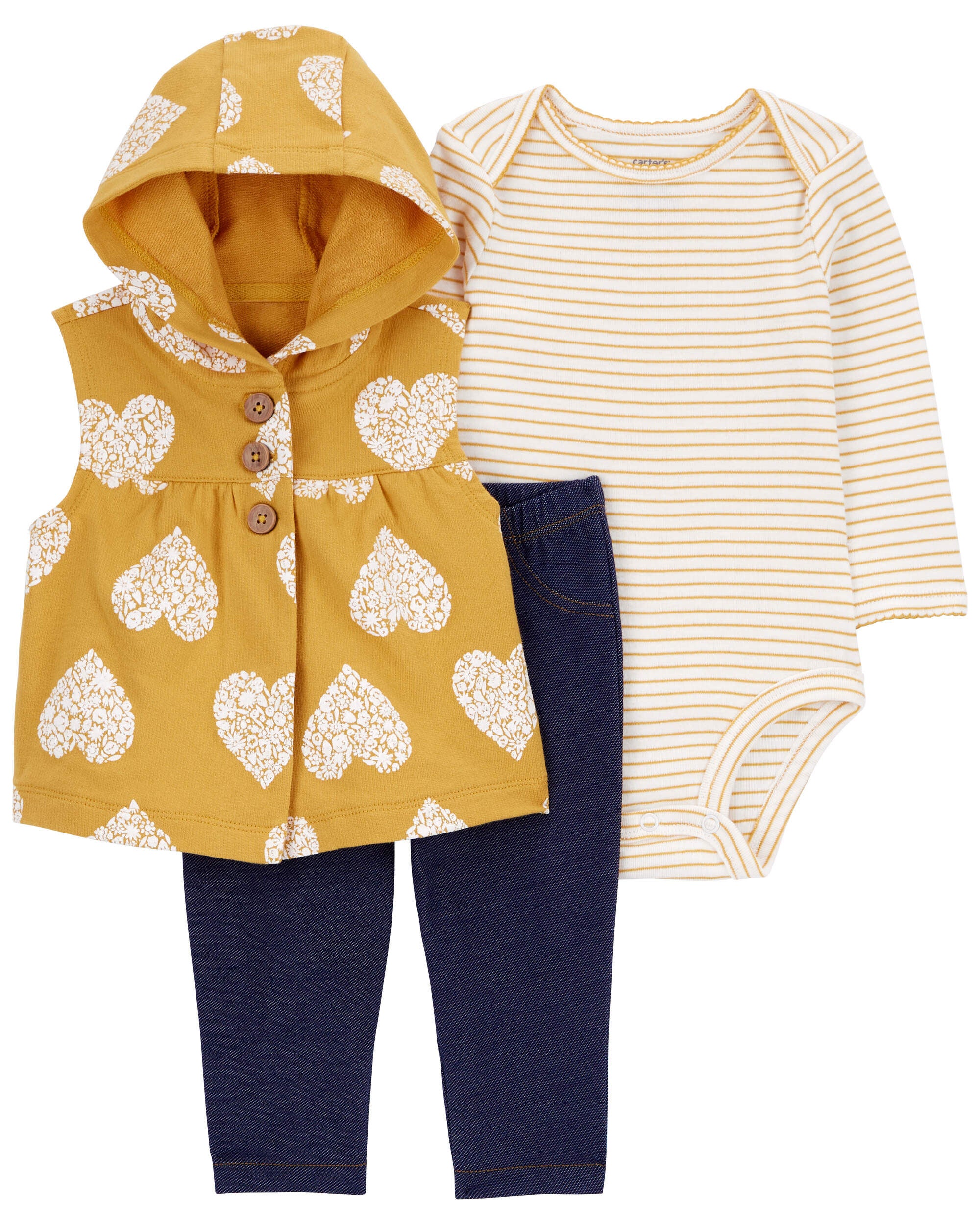 Baby Girls Baby 3 Piece Yellow Heart Little Vest Set 3M Carter s