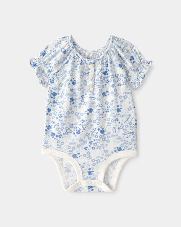 Baby Girl Floral Button-Down Bodysuit - Blue, 