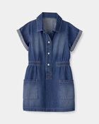 Toddler Girl Denim Button-Up Dress - Dark Wash, image 1 of 5 slides