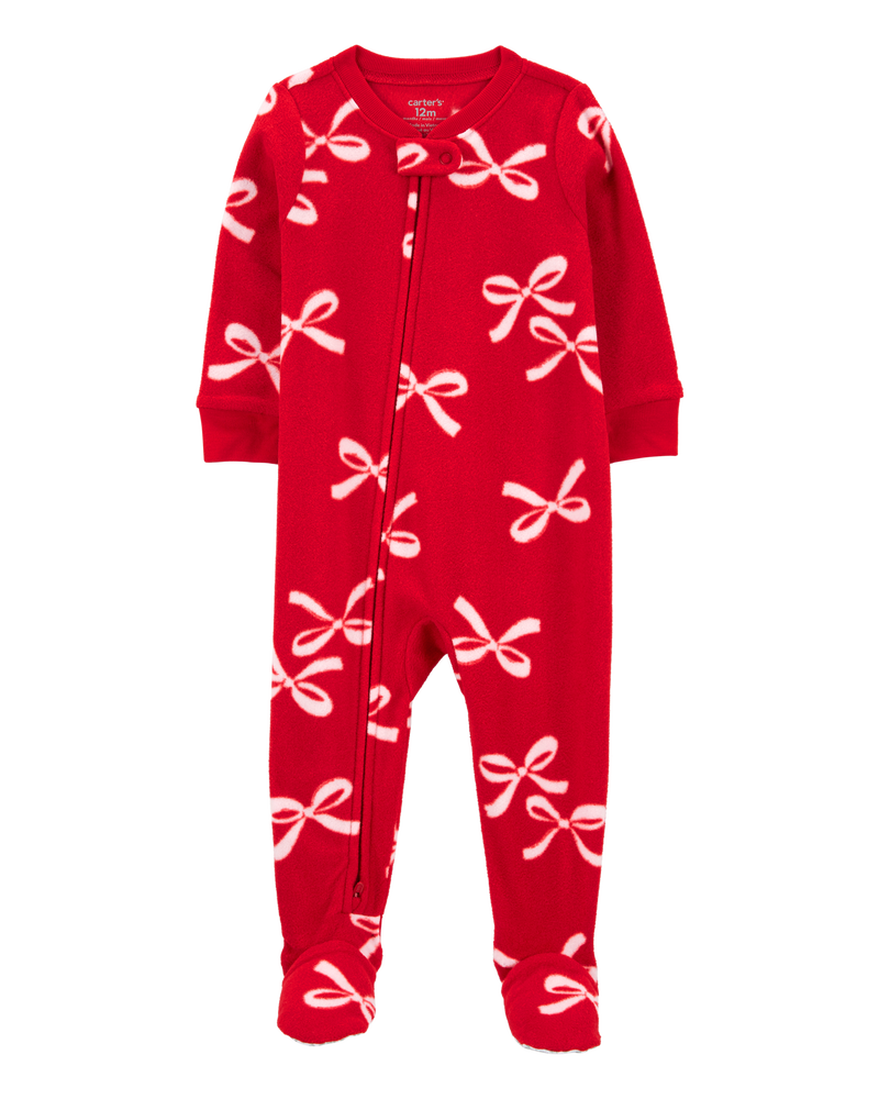Red Baby 1 Piece Christmas Bow Fleece Footie Pyjamas Carter s Oshkosh Canada